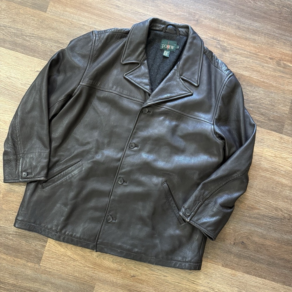 J Crew Oarsman Wool Lined Leather Jacket Heavy Men's Sz XL READ Black Brown